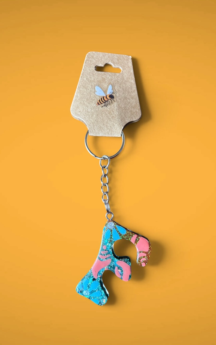 Resin "F" with Seashells Keychain