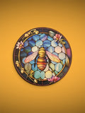 Stained Glass Bee with Flowers Wooden Round