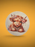 Cute Baby Cow Sitting Wooden Round