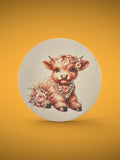 Baby Cow with Flowers & Pearls Wooden Round