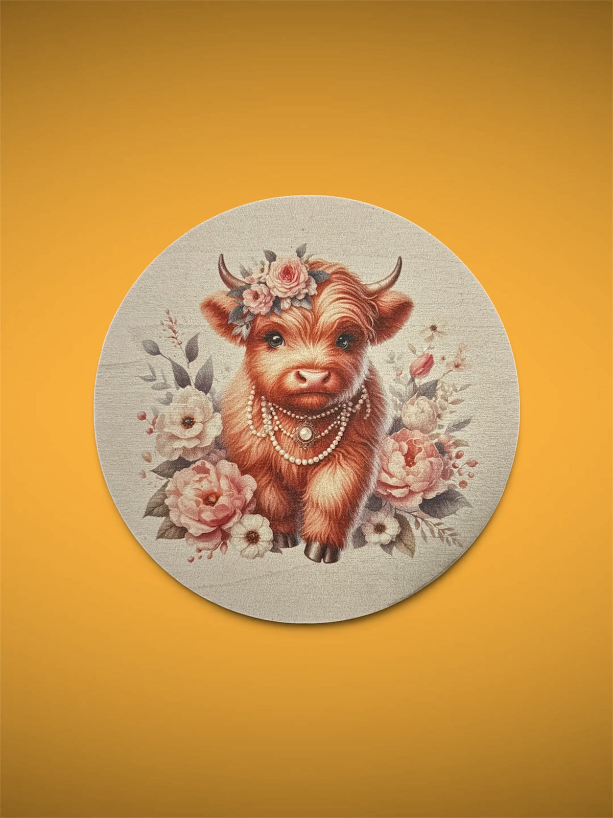 Cute Baby Cow Wooden Round