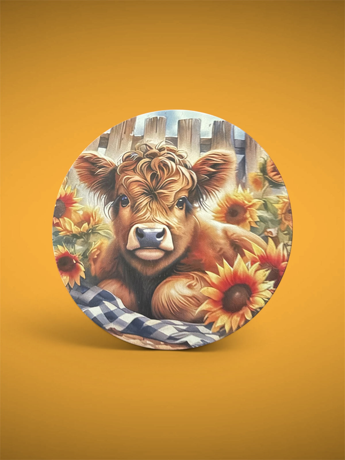 Cow with Sunflowers Wooden Round