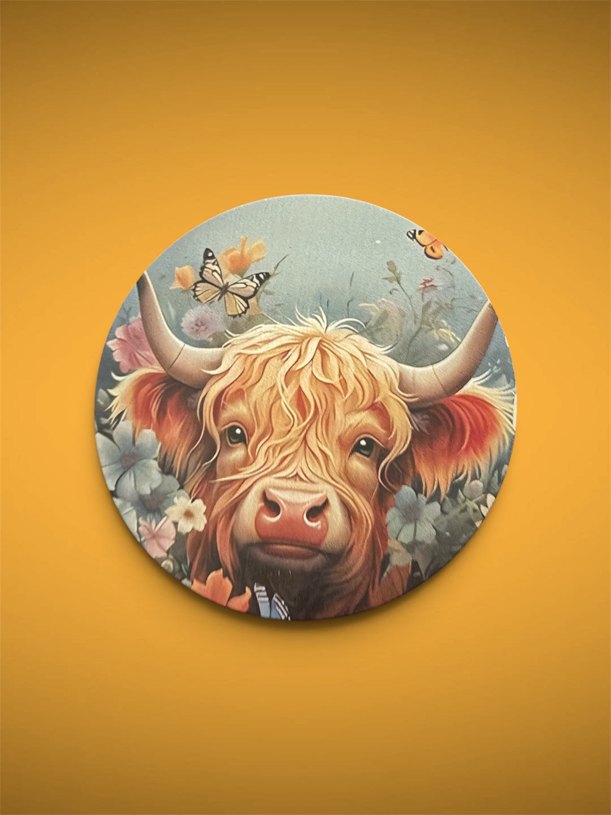 Cow with Butterfly Wooden Round