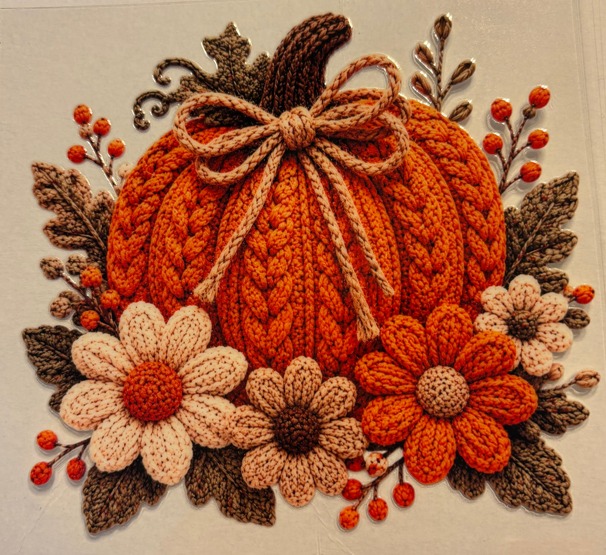 Crocheted Look Pumpkin UV DTF Decal