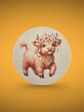 Cute Baby Cow Dancing Wooden Round