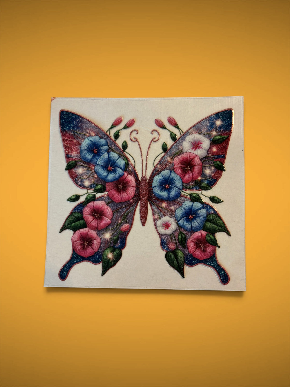 Floral Butterfly Pink, Blue and White UV DTF Decal
