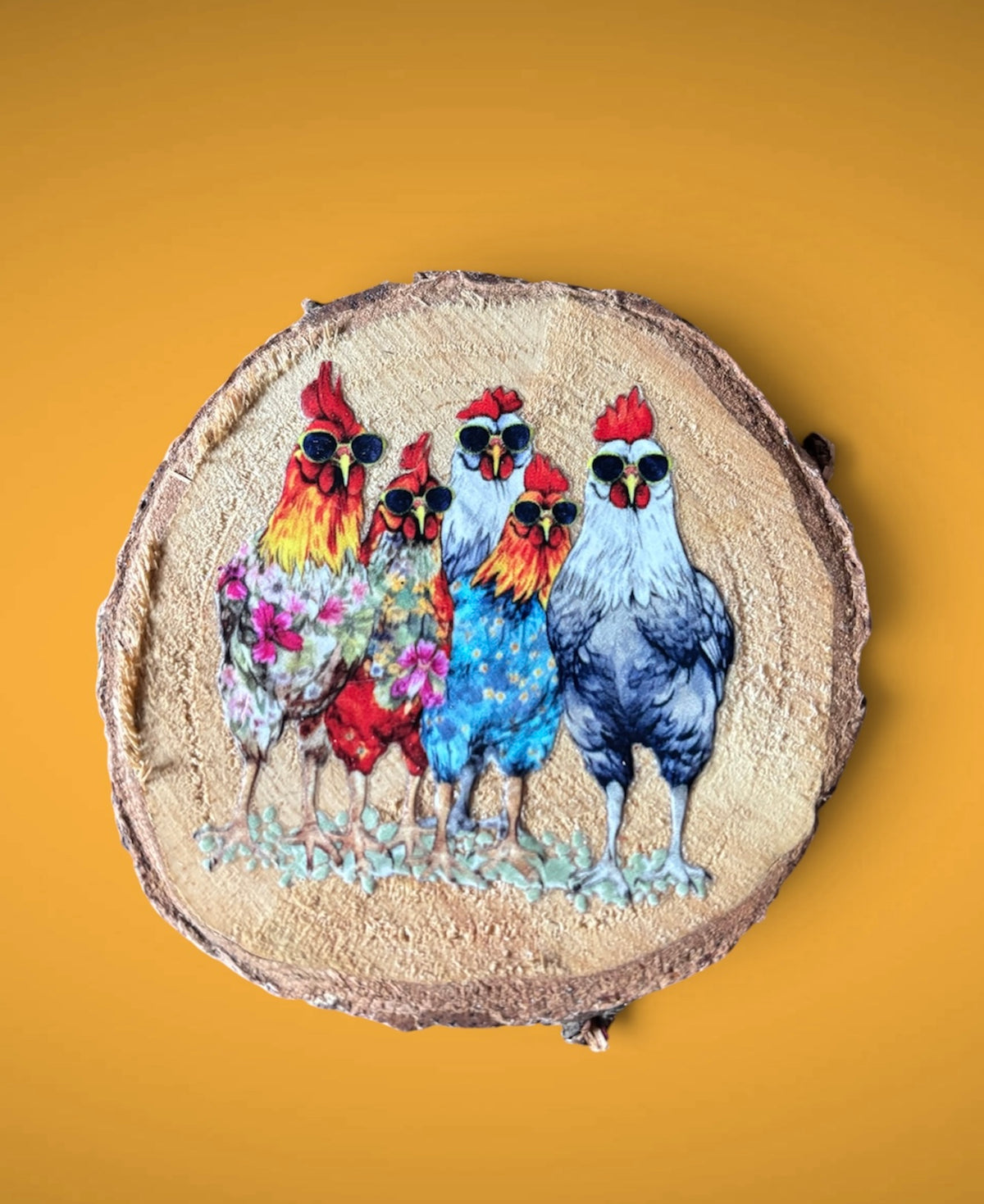 Funny Chickens Wood Slice Magnet