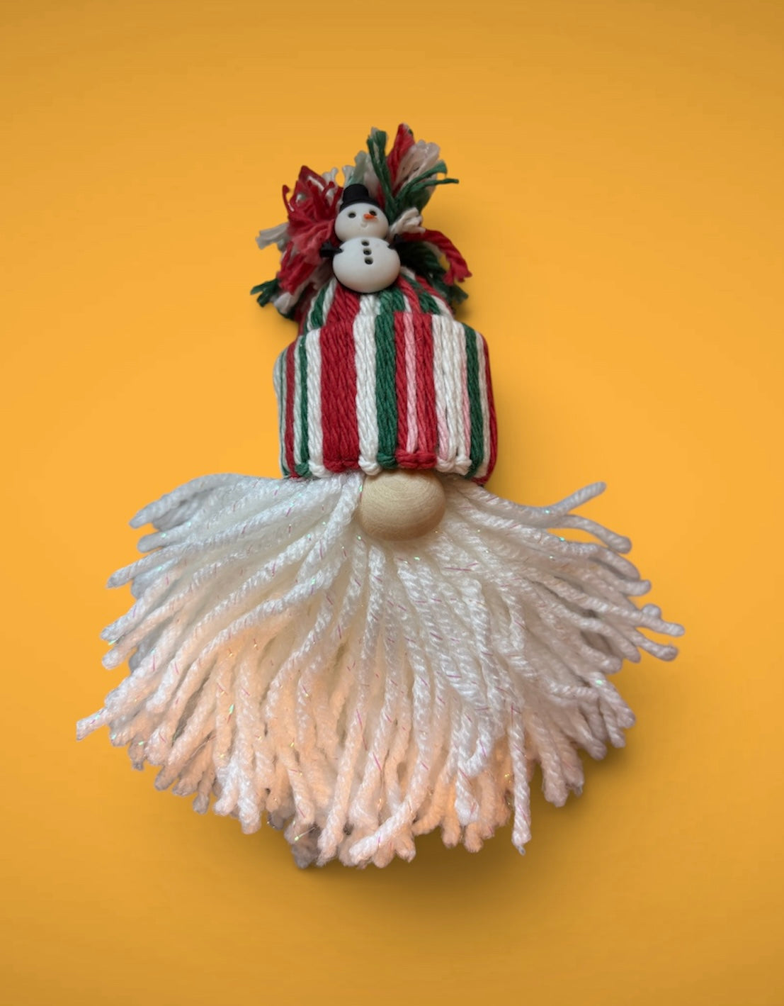 Handmade Yarn Gnome with Snowman