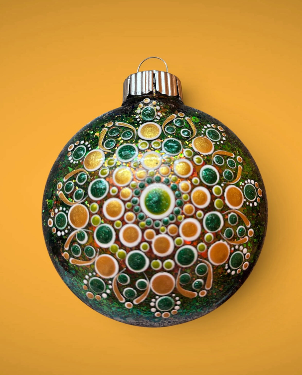 Hand Painted Green and Gold Ornament