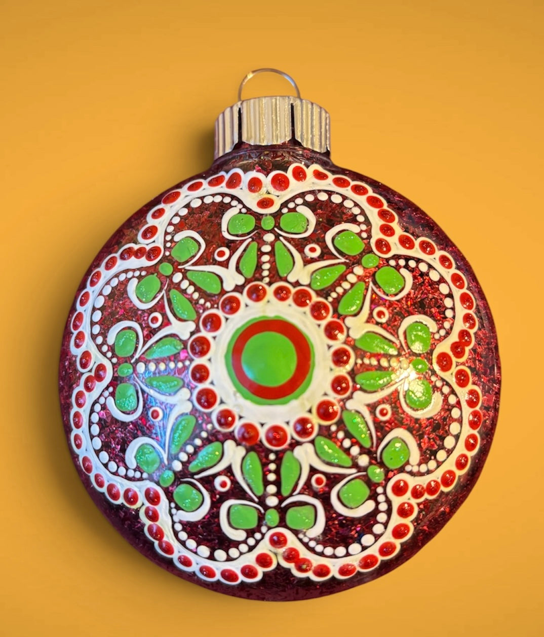 Hand Painted Green Bows Ornament