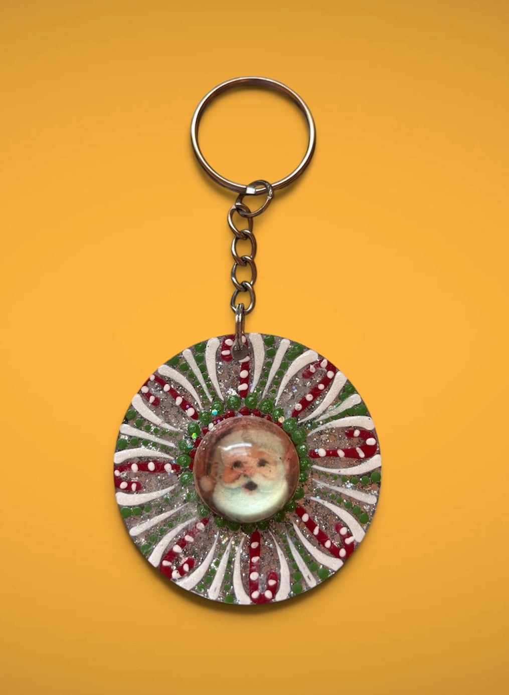 Hand Painted Keychain with Santa Cabochon
