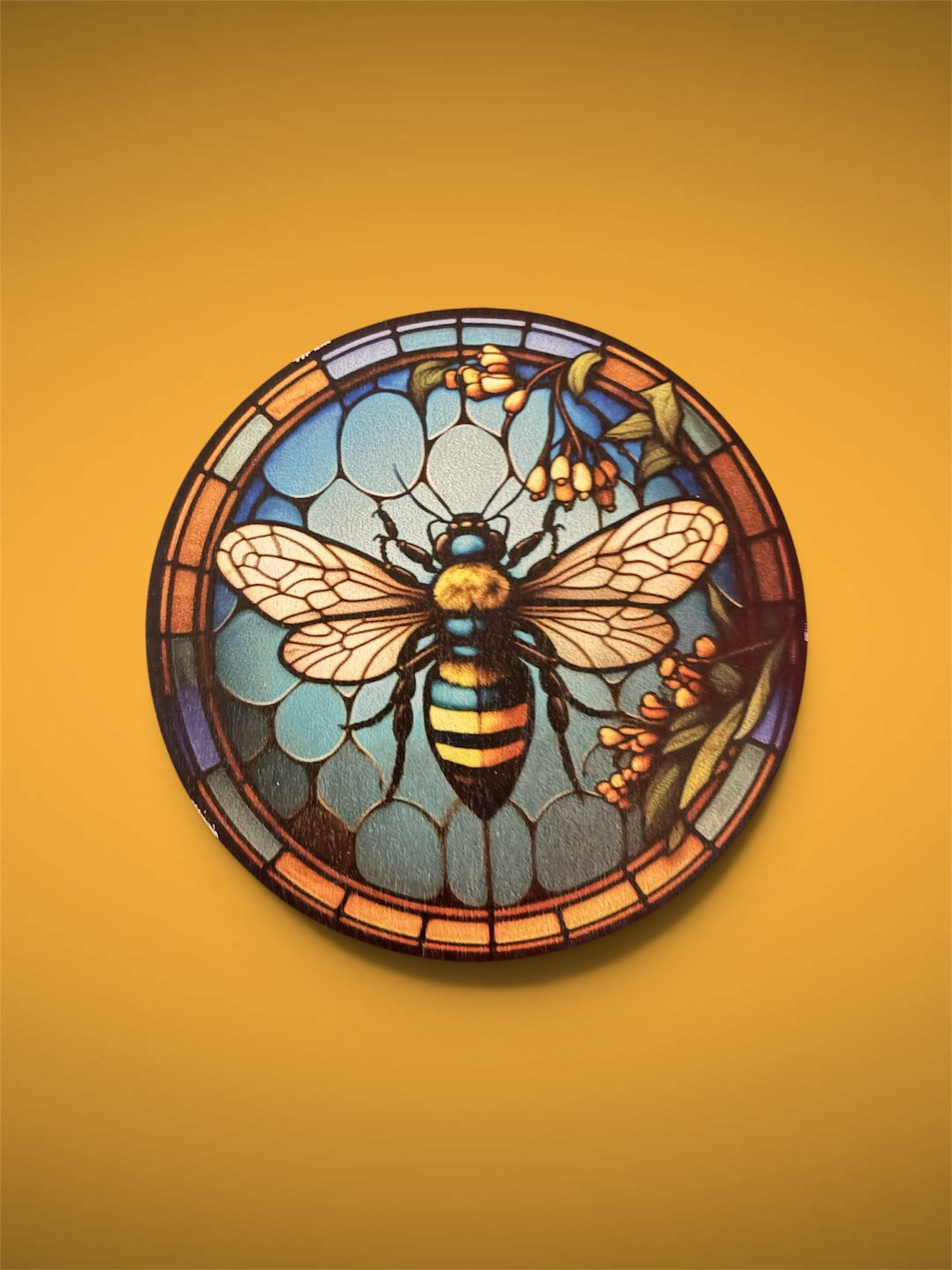 Stained Glass Bee Wooden Round