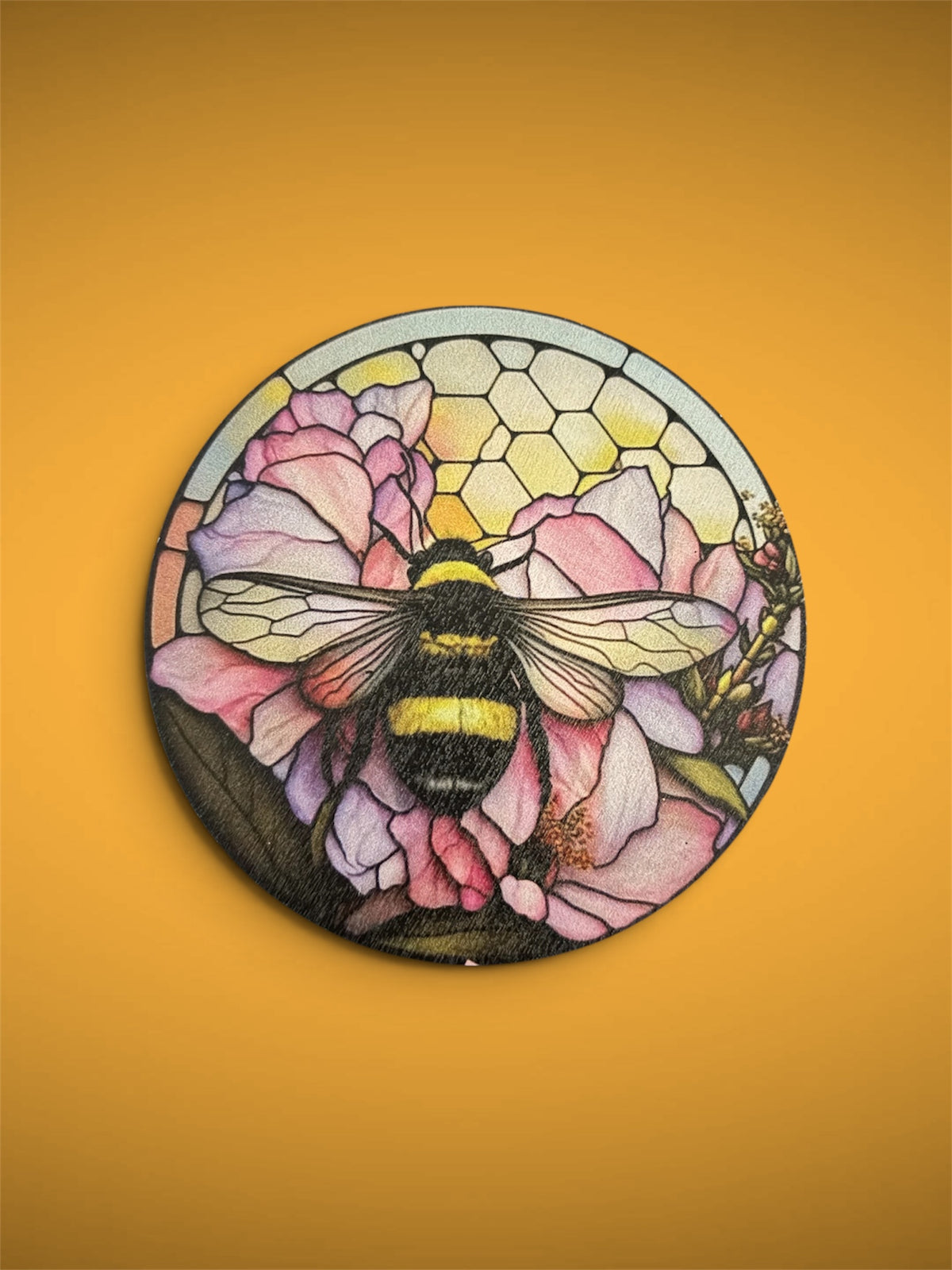 Stained Glass Bumblebee Wooden Round